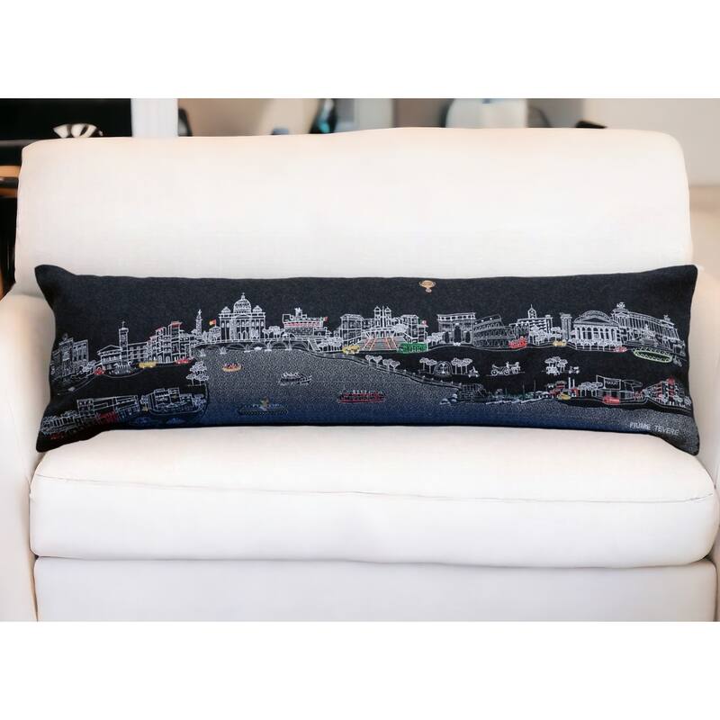 HomeRoots 46" Black Rome Nighttime Skyline Lumbar Decorative Pillow