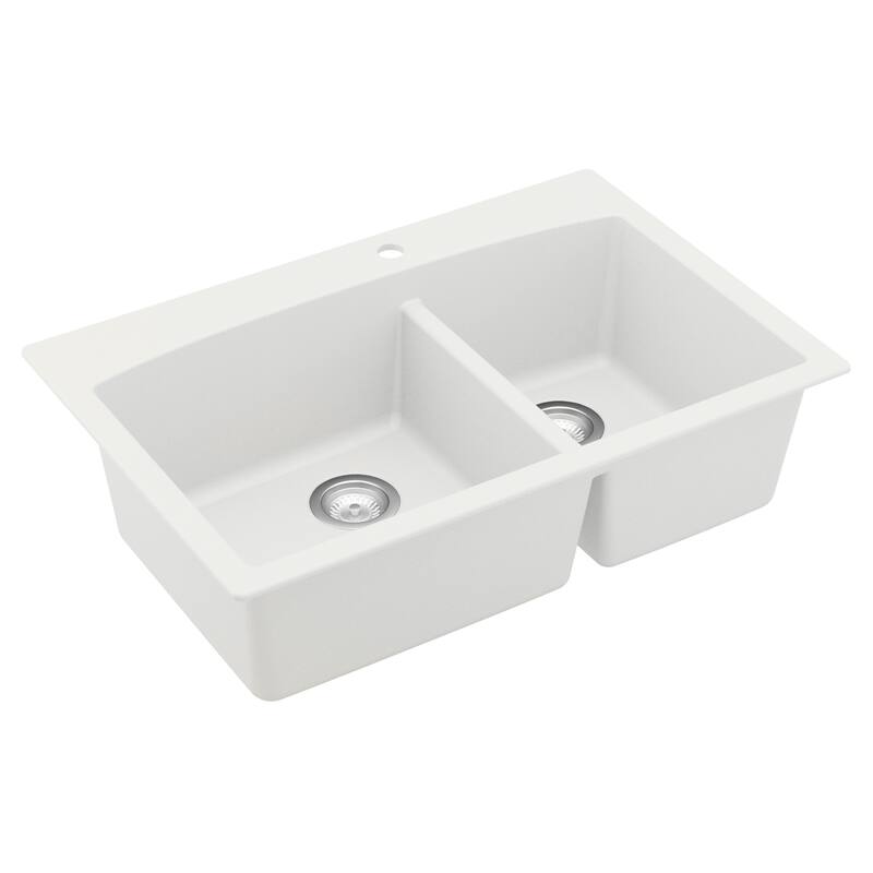 Karran Drop-In Quartz 33 in. 1-Hole 60/40 Double Bowl Kitchen Sink Kit