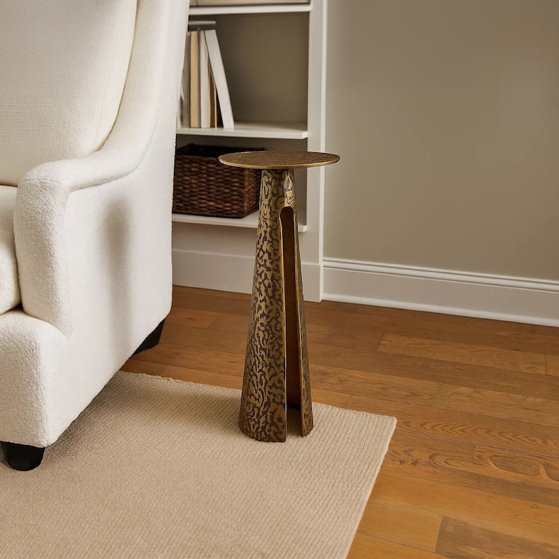 Arvyn 24" Side End Drink Table, Aluminum Cast Craftmanship Antique Brass Embossed Textured Finish - Antique Brass