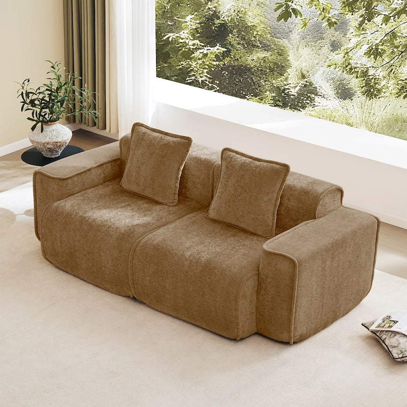 GDFStudio - Harrison Velvet Modular 2-Seater 78.74" Boneless Loveseat Sofa - Brown