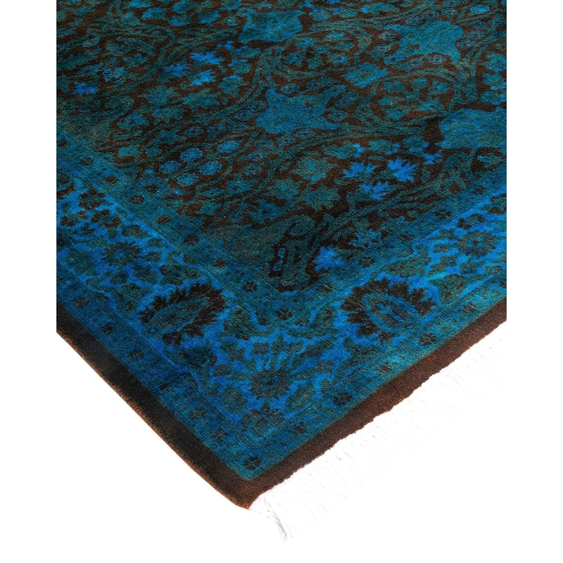 Overton Hand Knotted Wool Vintage Inspired Modern Contemporary Overdyed Black Runner Rug - 3' 0" x 14' 4"
