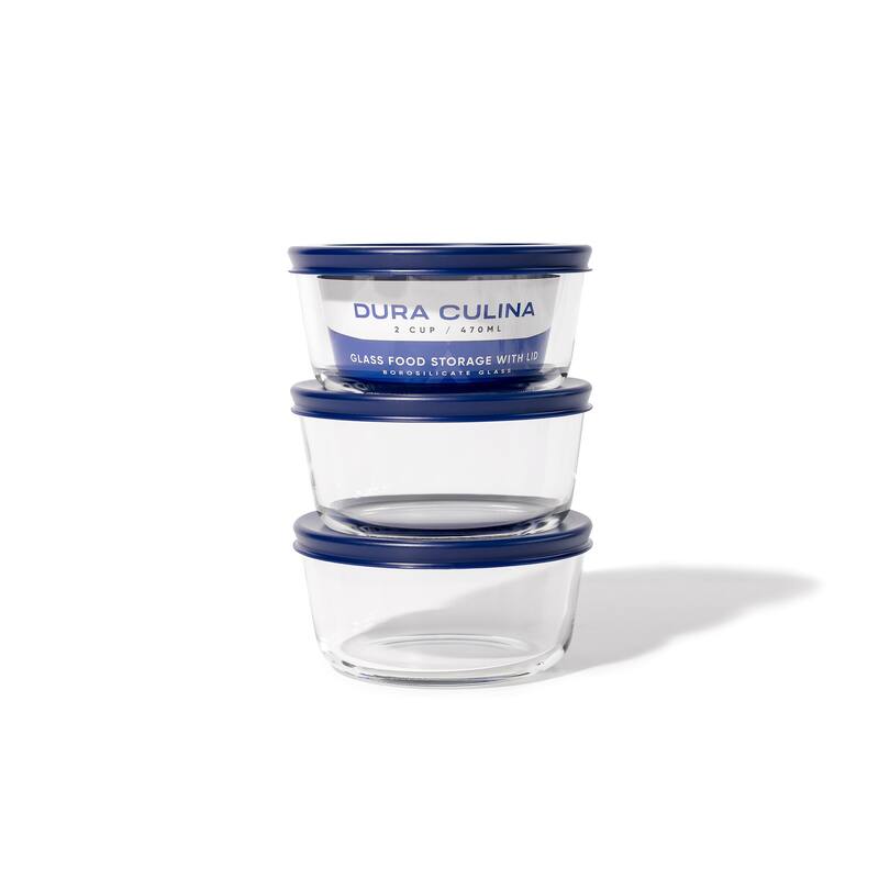 Glass Food Storage Containers Set - Round, 2-Cup (16oz) BPA-Free, Microwave & Oven Safe, Airtight Lids