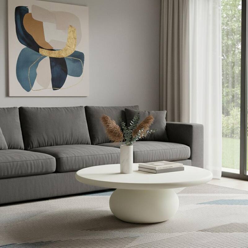 HomeRoots 41" Beige Glass Round Pedestal Coffee Table - 41.00 in. x 15.00 in. x 41.00 in. - Beige