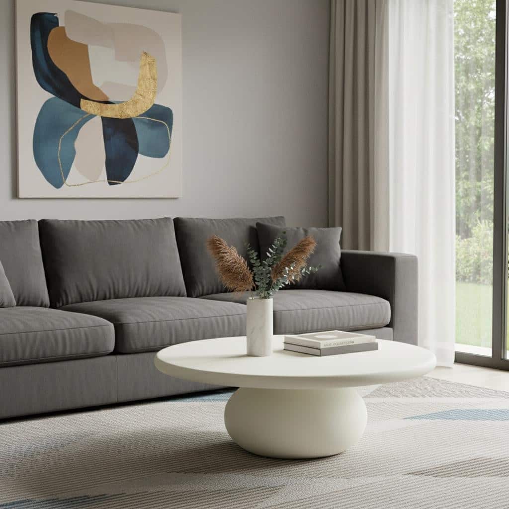 HomeRoots 41" Beige Glass Round Pedestal Coffee Table - 41.00 in. x 15.00 in. x 41.00 in.