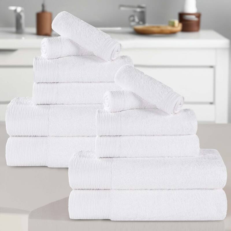 Superior Sierra Rayon From Bamboo Cotton Blend 12 Piece Bathroom Towel Set - White