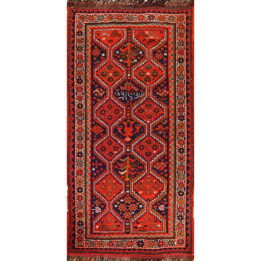Geometric Lori Persian Vintage Runner Rug Hand-Knotted Wool Carpet - 3'8"x 8'9"