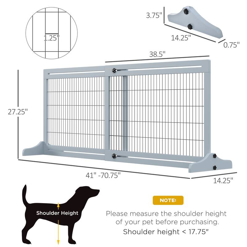 PawHut 72" Extra Wide Freestanding Pet Gate with Adjustable Length, Dog and Baby Small Gate for House, Doorway, Hallway, Grey