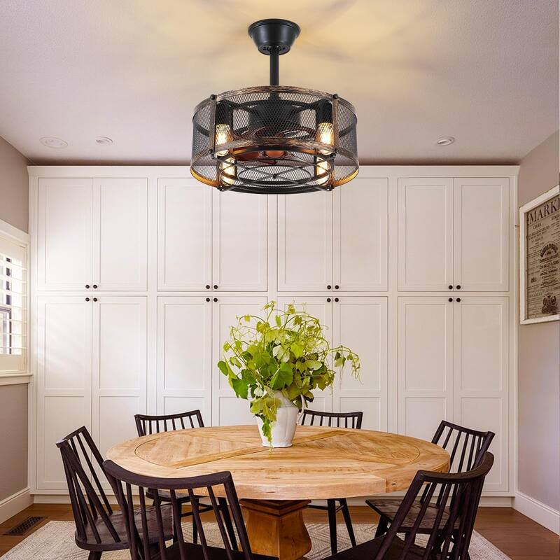 18 and 19 Inches Industrial Caged Ceiling Fan with Light,Downrod Ceiling Fan Light