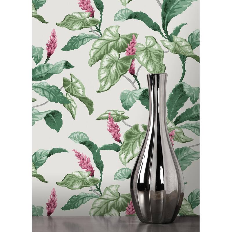 Brewster Meridian Parade Green Tropical Leaves Wallpaper