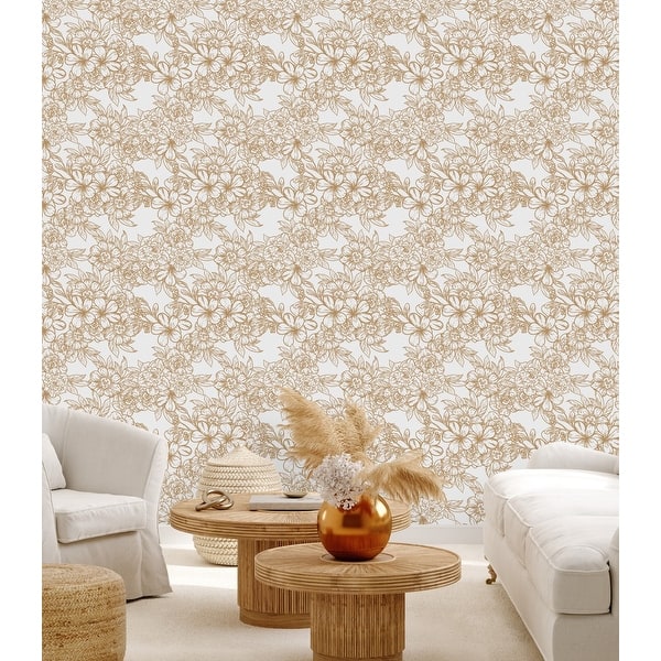 Gold Flowers Wallpaper Peel and Stick and Prepasted - Bed Bath & Beyond ...