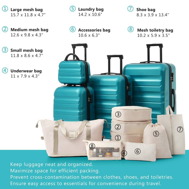 4-Piece, Modern Hard-Shell Luggage, Lightweight Luggage with Spinner Wheels, for Boarding Travel, Blue