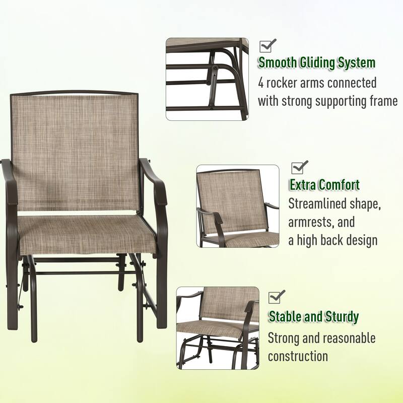 Outsunny 3 Piece Outdoor Glider Chair with Coffee Table Bistro Set for Backyard, Garden and Porch