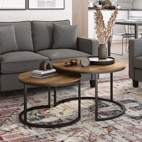 slide 2 of 7, CorLiving Fort Worth Brown Wood Grain Finish Nesting Coffee Table