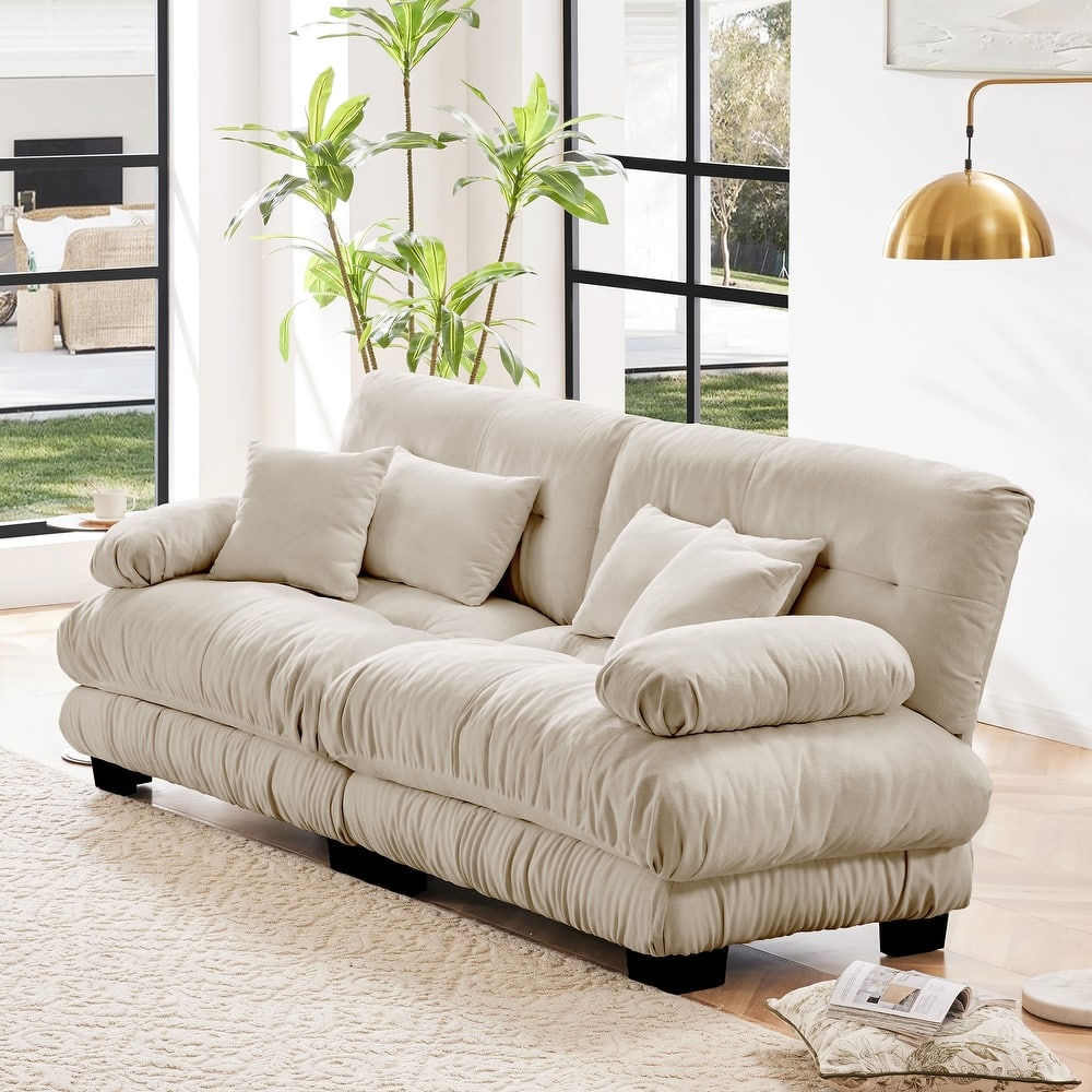 Oversized Modular Sectional Sofa, Chenille Deep Seat 2-Seater Sofa, Upholstered Cloud Couch with Lumbar Pillows & Throw Pillows