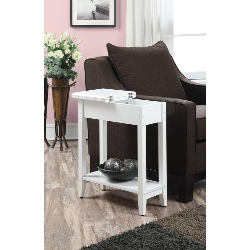 Convenience Concepts American Heritage Flip Top End Table with Shelf - White