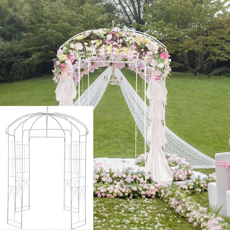 Outdoor Metal Garden Arbor Arch, Birdcage Trellis for Climbing Plants