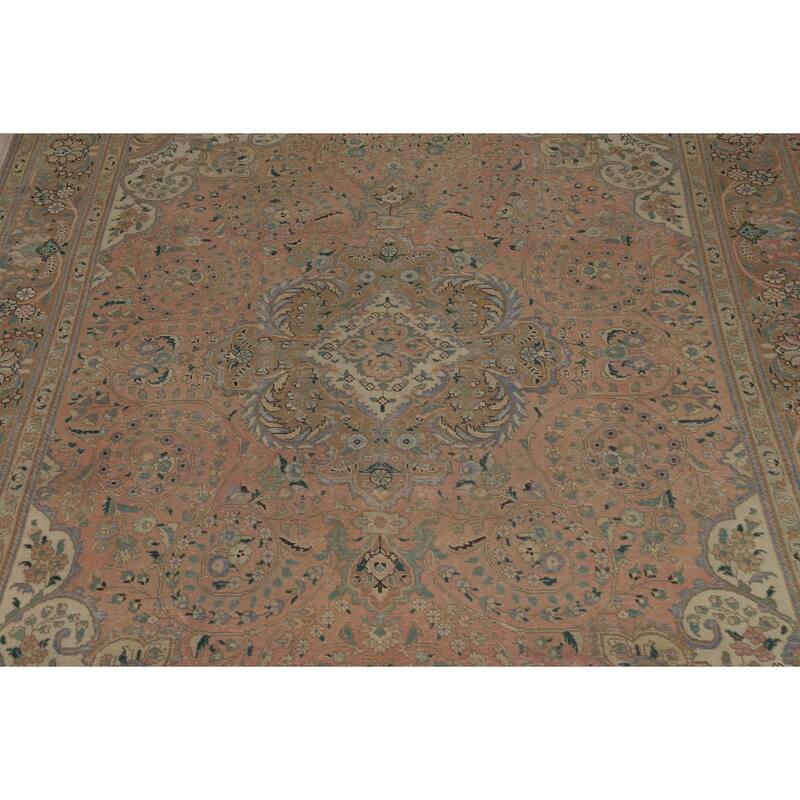 Distressed Floral Tabriz Persian Area Rug Handmade Wool Carpet - 9'10" x 12'9"