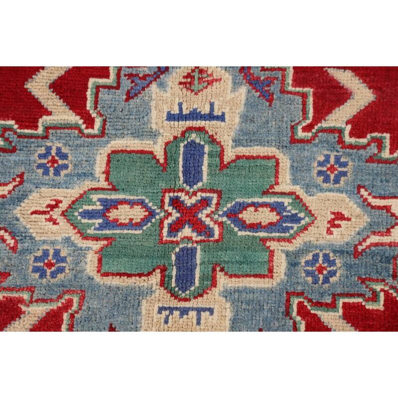 Red Kazak Area Rug Hand-Knotted Oriental Wool Carpet - 4'1" x 5'6"