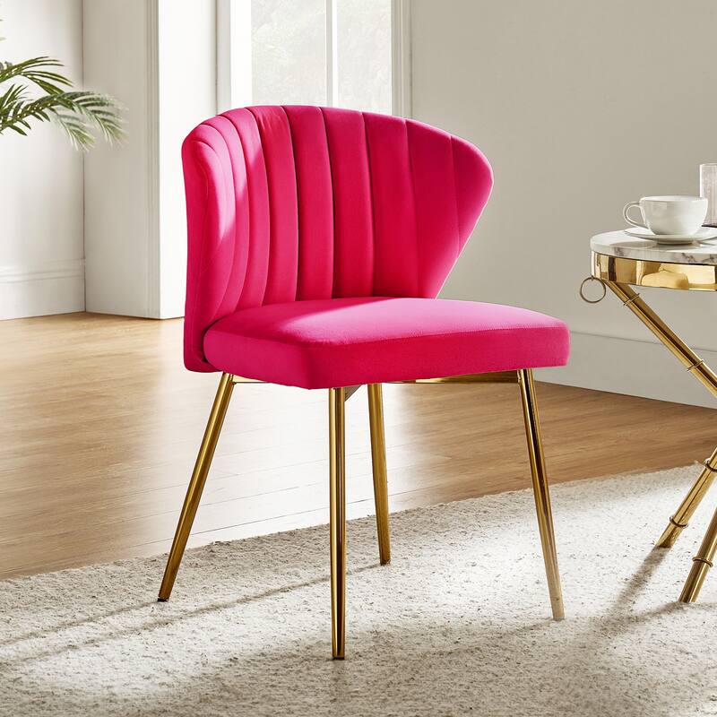 Luna Modern Glam Upholstered Tufted Back Side Accent Dining Chair with Small Base by HULALA HOME - FUCHSIA