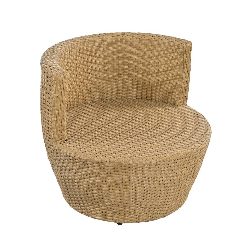 Roomfitters Outdoor Chat Set 3 Piece Boho Faux Wicker Glass Top Table Cushioned, Light Brown