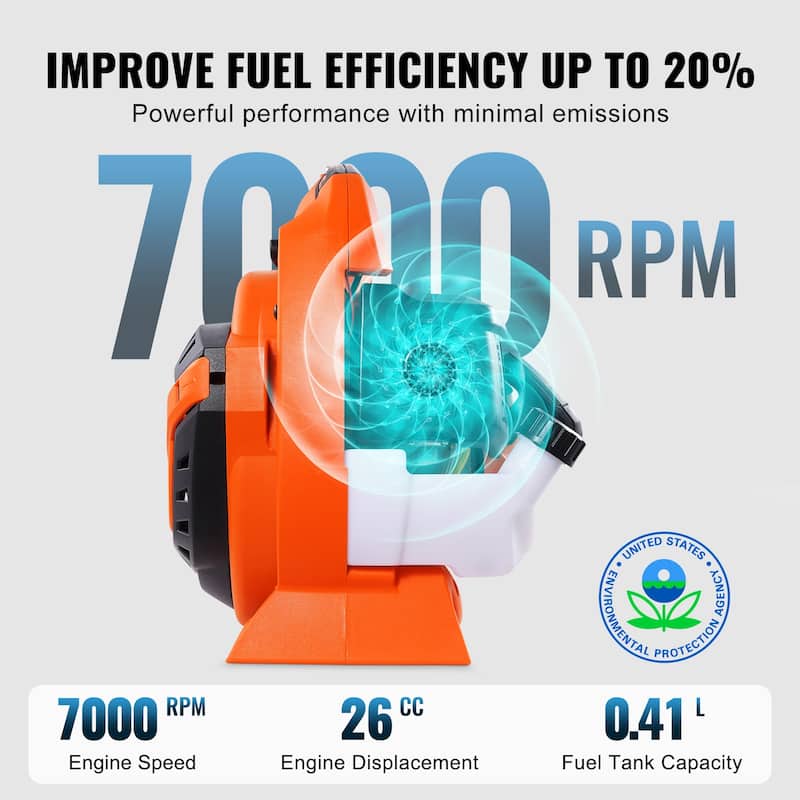 Leaf Blower Ideal for Lawn Care, Leaf Cleaning, and Snow Removal - 26CC 2-Cycle 7000 RPM
