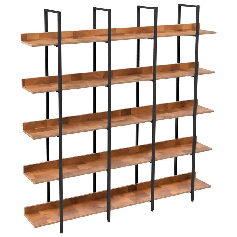 Industrial Style 5-Tier Cross Design Bookcase Home Office Open Bookshelf, Vintage Industrial Style Shelf, MDF Board