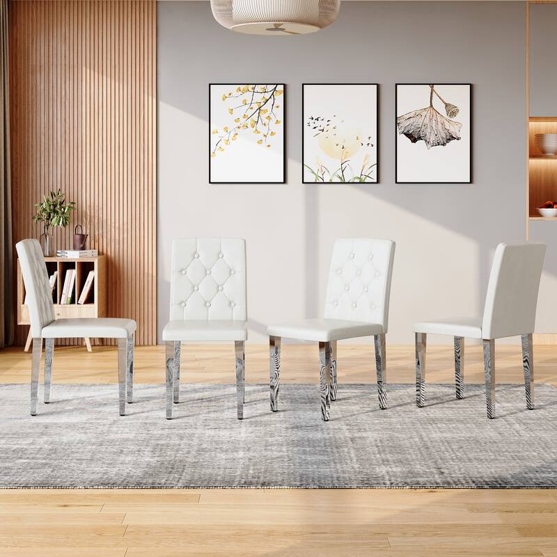 Dining Chairs Set of 4, Comfortable Dining Room Chair, Metal Kitchen Chairs with Faux Leathaire Seats and High Back