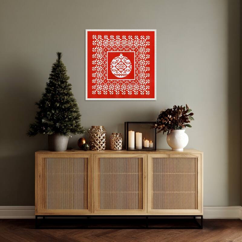 Fair Isle Snowflake VI by Chariklia Zarris (22 x 22 in.), Framed Canvas Wall Art Print - Sylvie Beaded White