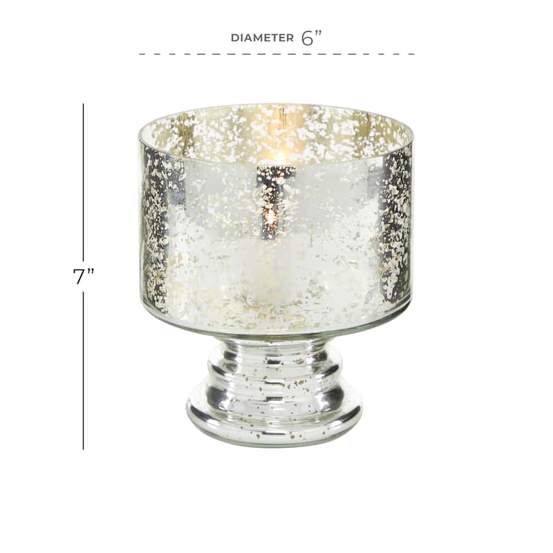 Glass Handmade Turned Style Pillar Hurricane Lamp with Faux Mercury Glass Finish - Silver - Roche River Decor