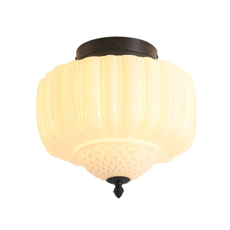 12.6" Modern Coastal Schoolhouse Semi-Flush Mount Ceiling Light with Milk Textured Glass for Bedroom, Kitchen, Entryways