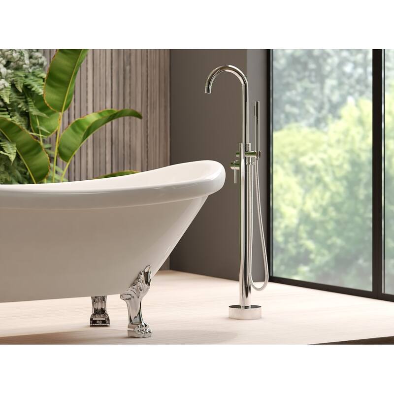 Neptune Single Handle Floor Mounted Gooseneck Freestanding Tub Filler - Standard Handle - Chrome