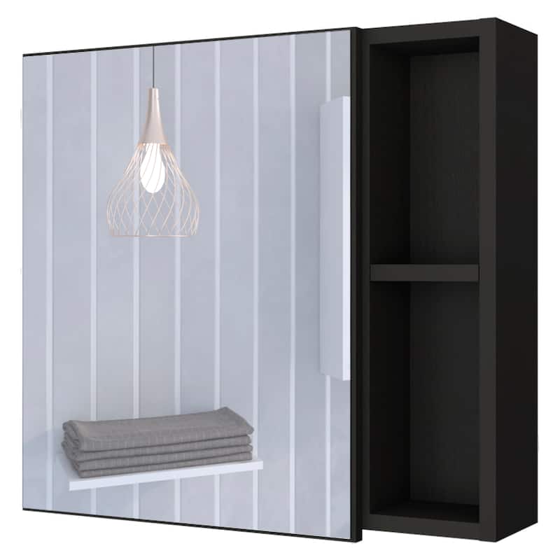 18" High Medicine Cabinet with Mirror, White Single Door Cabinet, Two External Shelves, Three Interior Shelves