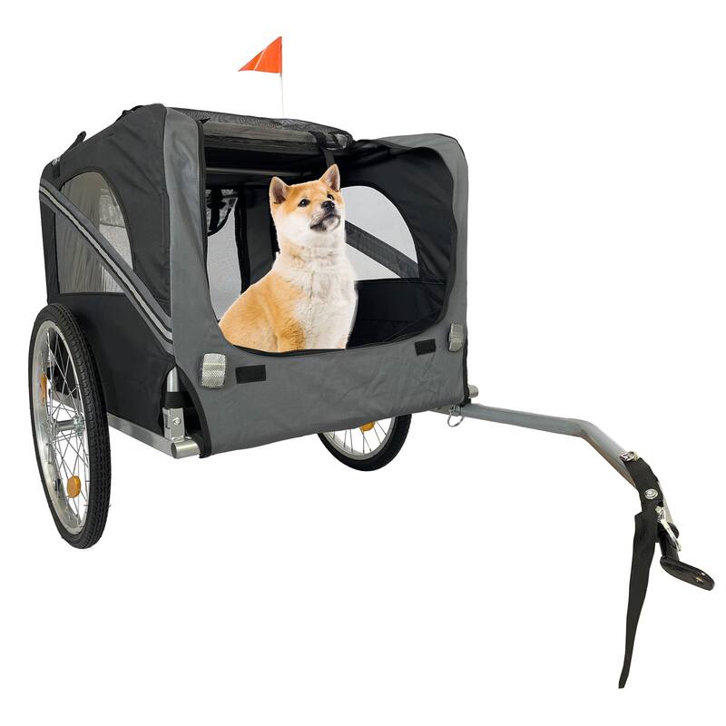 Durable Dog Bike Trailer with 20-Inch Wheels, Zippered Mesh Doors, and 88lb Capacity