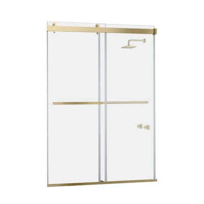 Spezia 64" W x 76" H Sliding Frameless Shower Door in Brushed Gold