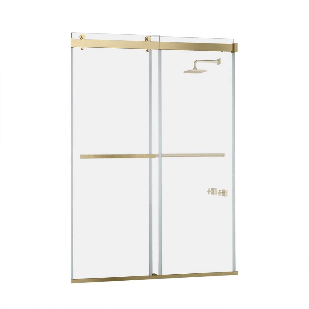 Spezia 64" W x 76" H Sliding Frameless Shower Door in Brushed Gold