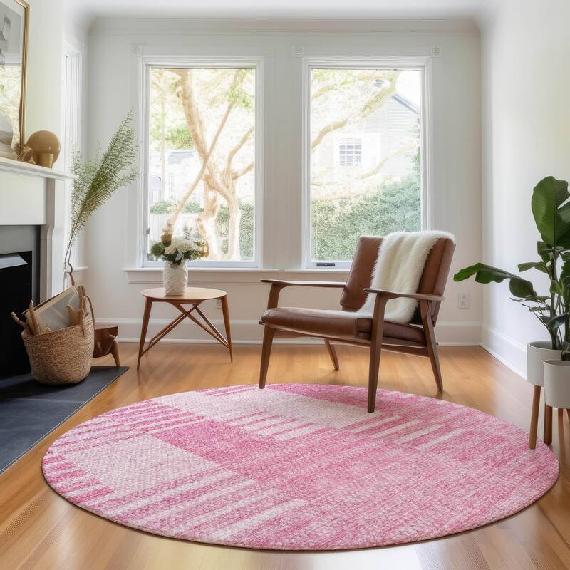 Premium Washable Super Soft Stripe Geo Mayfield Rug - Pink - 8' x 8' - Round