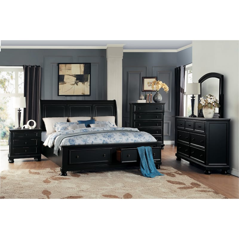 Transitional Style Seven Drawer Wooden Dresser with Round Bun Legs, Black