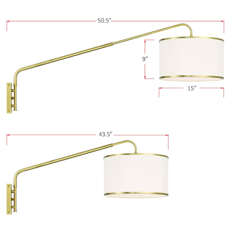 Mallory 1 Light Soft Brass Task Sconce - 15"W x 22"H x 50.5"D