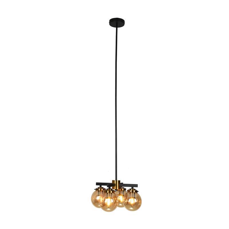 Cindar Black+Antique Brass 4-Light Clear Glass Shades Chandelier