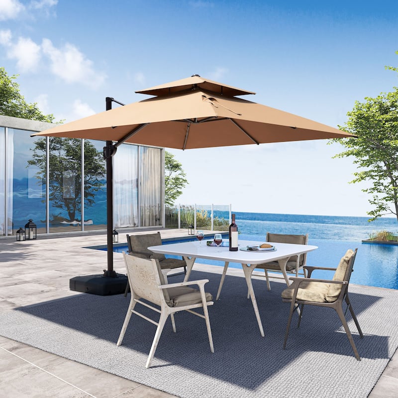 Pellebant 10 ft Square Patio Cantilever-Offset Umbrella 360 Degree Rotation - Tan