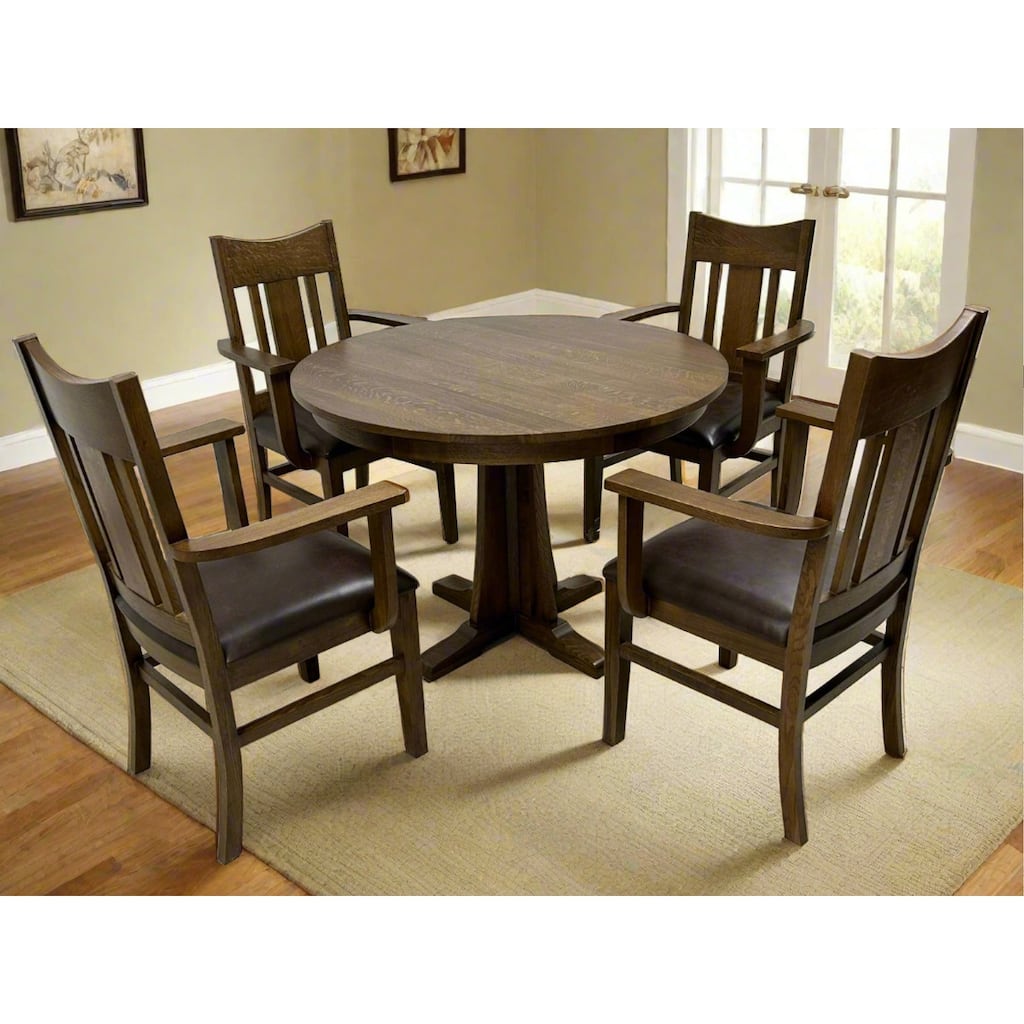 Mission Oak Round Dining Table & Arm chair Set of 4- 42" - Walnut