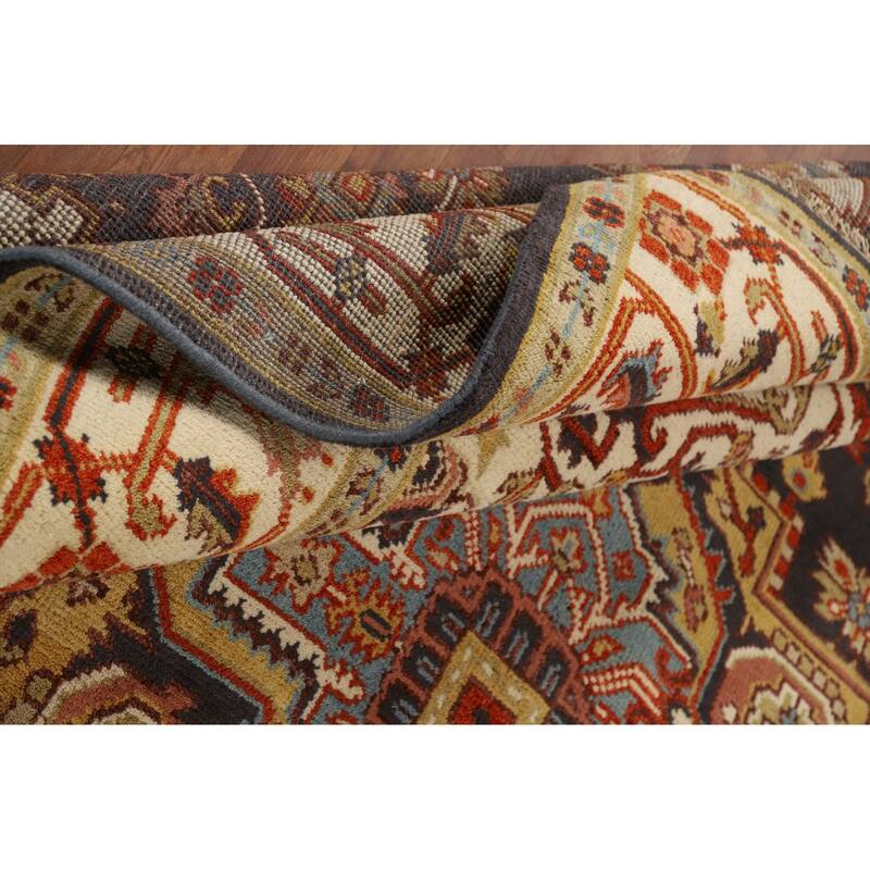 Charcoal Gray Heriz Serapi Indian Area Rug Handmade Wool Carpet - 7'10"x 9'11"