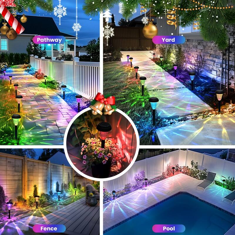 Solar RGB Color-Changing LED Pathway Lighting, IP65 Waterproof for Garden, Patio