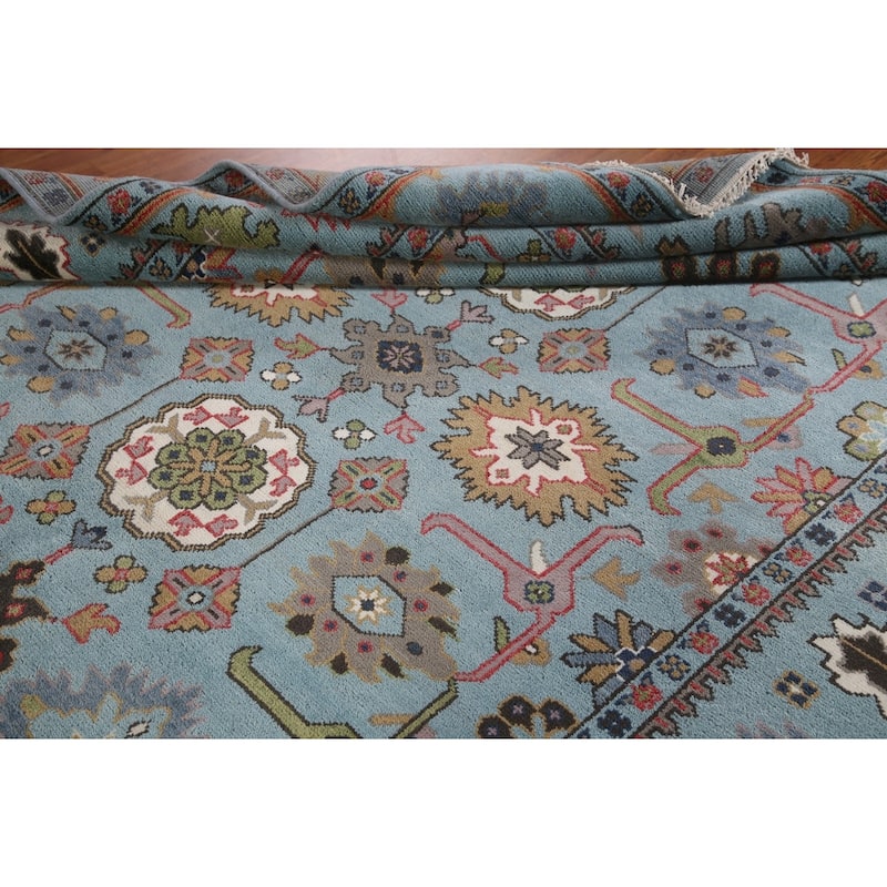 Blue Geometric Oushak Oriental Area Rug Handmade Wool Carpet - 8'2"x 9'9"