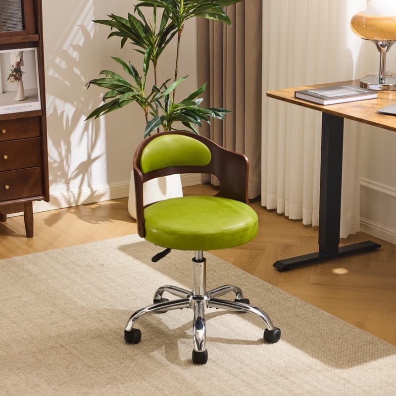 Ring-Shaped Wooden Back Office Chair With Foot Spikes And Wheels