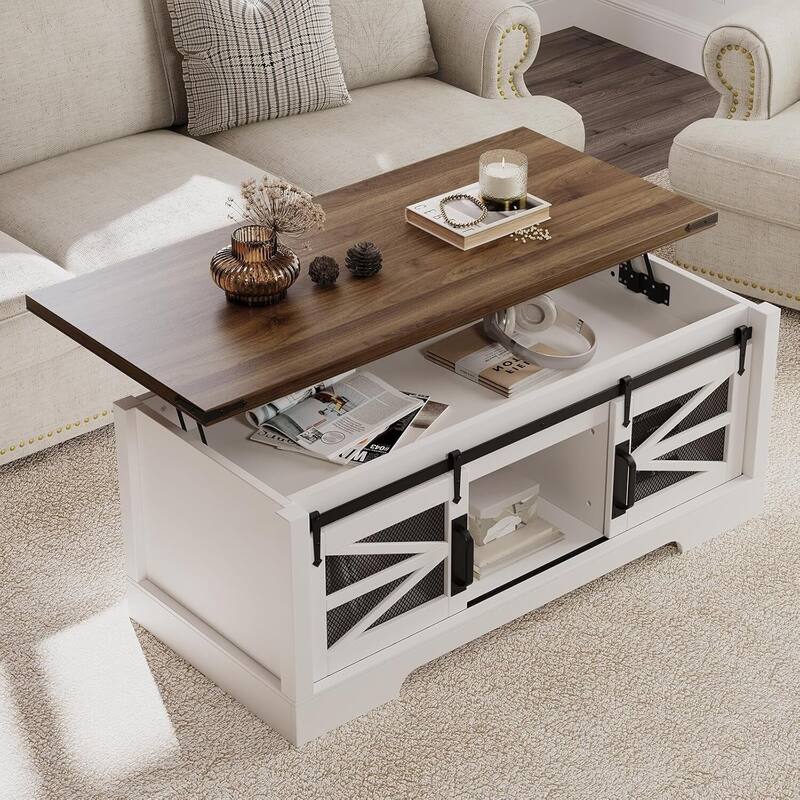 Rustic Multifunctional Lift-Top Coffee Table - N/A - Brown