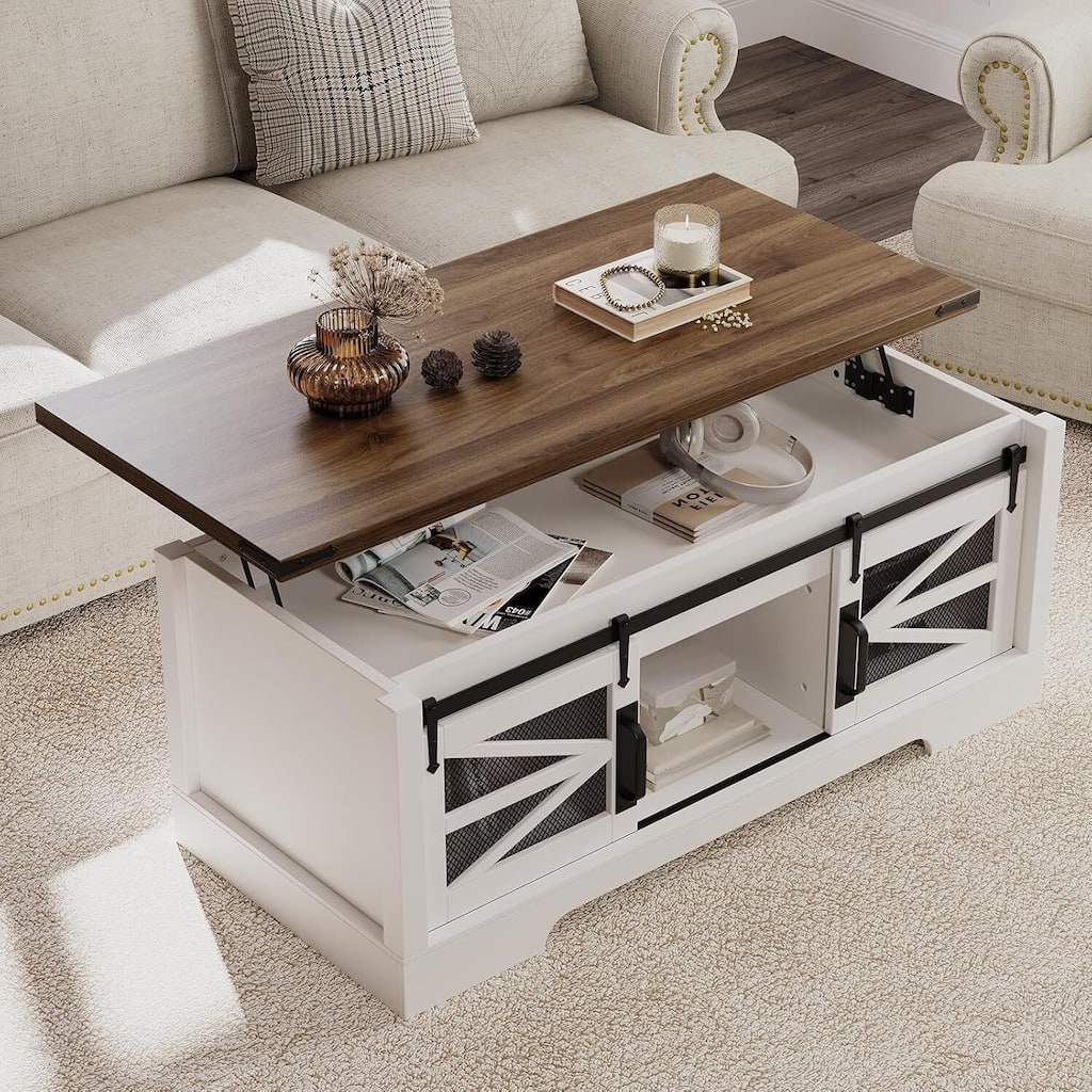 Rustic Multifunctional Lift-Top Coffee Table - N/A