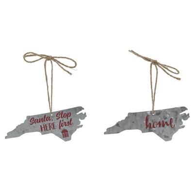 Transpac Galvanized Metal North Carolina Ornament Set of 2 Christmas Home Decorations