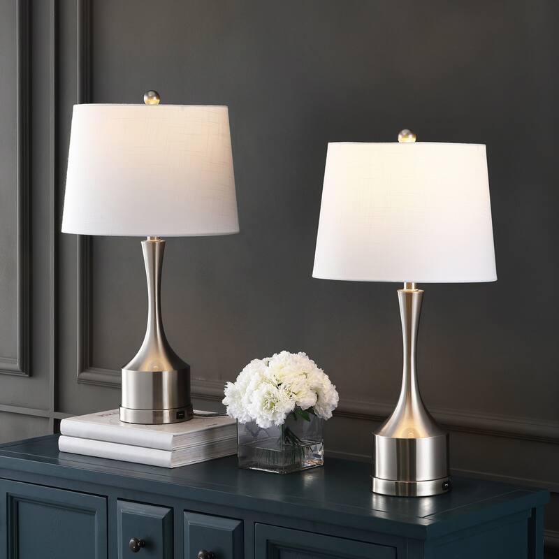 Colton 26" Classic French Country Iron LED Table Lamp with USB Charging Port, Brass Gold (Set of 2) by JONATHAN Y