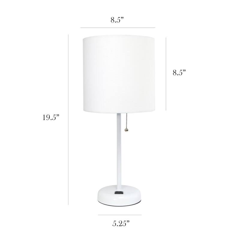 19.5 in. White Finish Table Lamp with White Shade, Durable Stick Lamp for End/Side Tables, Set of 2